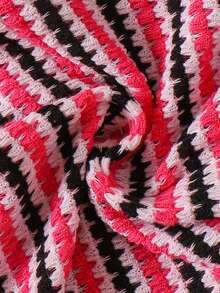 SHEIN Vintaside Kids 2pcs Baby Girl Spring/Autumn Black & White Striped Knit Top + Casual Pants Set