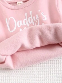 Cozy Pixies 2pcs Young Girl Letter Heart Graphic Bow Knit Soft Crew Neck Long Sleeve Pullover Sweatshirt Sweatshirt And Elastic Waist Pants Set - Pink - View 8