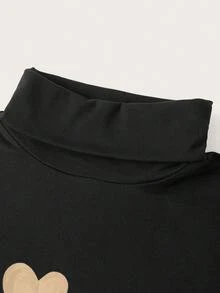 SHEIN Clasi Áo thun dài tay cổ cao in hình trái tim ba màu đơn giản dành cho nữ, phù hợp cho mùa thu/đông, đa năng, thích hợp cho các buổi đi chơi, đi làm và phối đồ sang trọng - màu đen - Xem 9