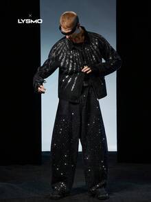 NEON BLANC Áo khoác denim dài tay nam đính đá lấp lánh hợp tác X-LYSMO - màu đen - Xem 3