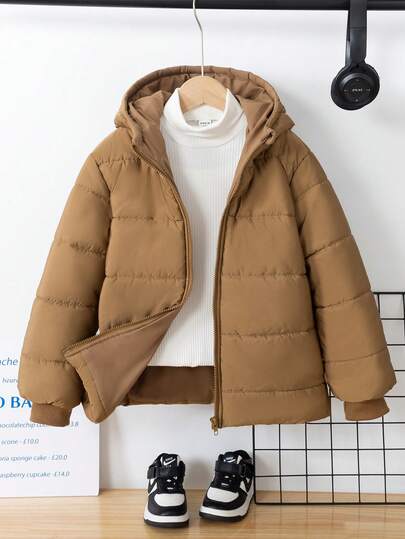 秋冬新款简约厚连帽夹克，适合青少年男孩休闲宽松拉链外套