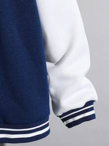 休闲时尚青少年/年轻男士字母印花撞色罗纹夹克，宽松版型，舒适百搭，适合秋季、春季、冬季、日常穿着、通勤、户外、运动、学校、街头服饰、派对、摄影