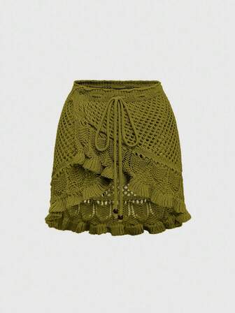 Women's Summer Beach Casual Vacation Hollow-Out Knit Skirt