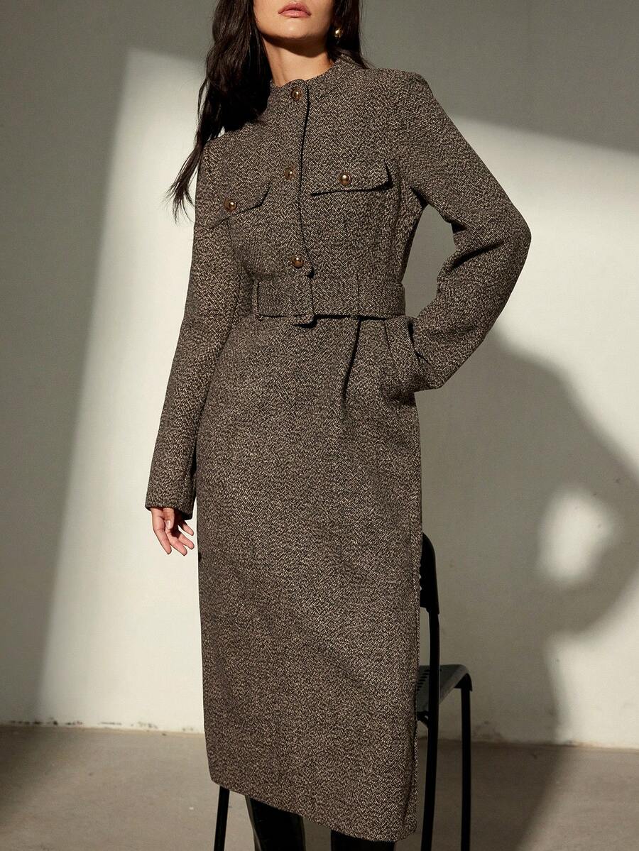 Aveloria Modichic 羊毛混纺束带连衣裙，修身剪裁，优雅时尚