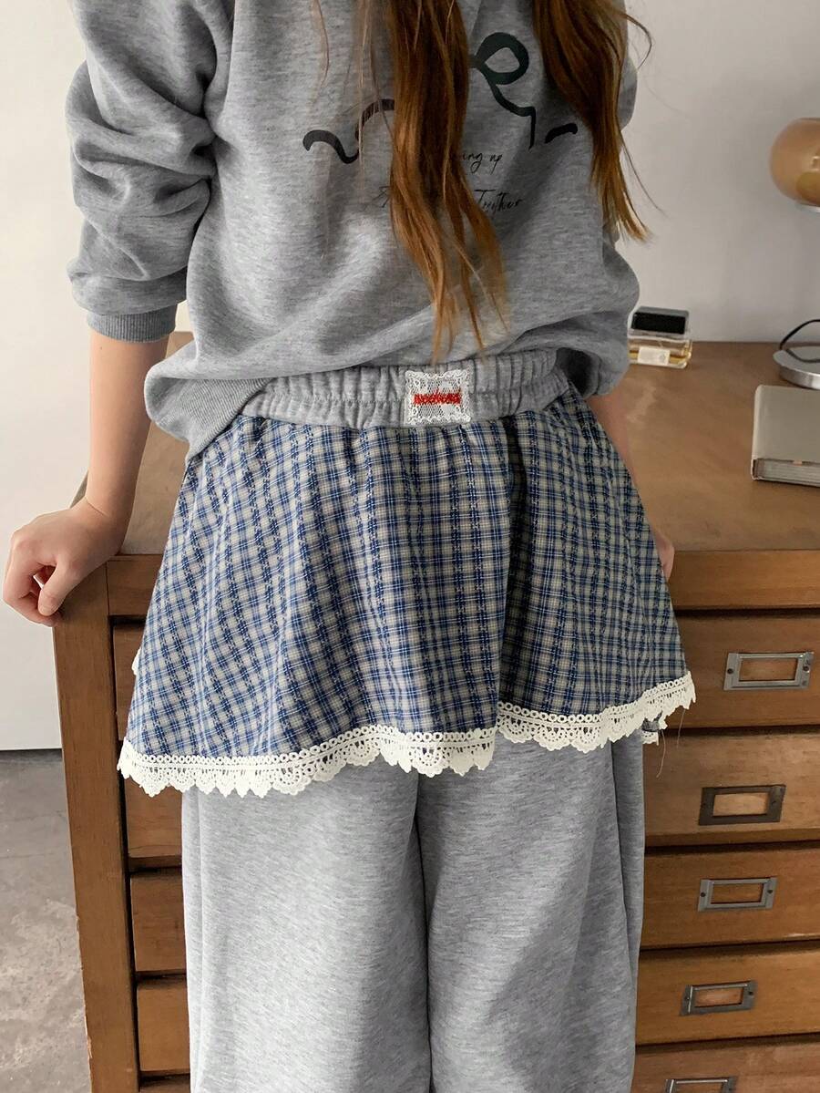 DAZY 2件套少女两件套抓绒卫衣裤套装,秋季商务装 - 灰色 - 查看 1