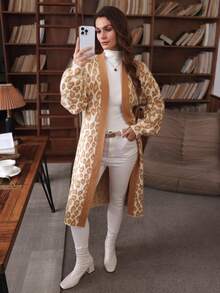EMERY ROSE Women's Mink Texture Jacquard Mid-Length Cardigan, Autumn/Winter - Multicolor - View 6