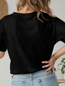 EMERY ROSE Plus Size Christmas T-Shirt, Plus Size Streetwear Graphic Tee, Casual Comfy Top, Vacation Vibe - Black - View 2