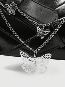ROMWE Grunge Punk Butterfly Double-Layer Chain Armpit Bag - Black - View 3