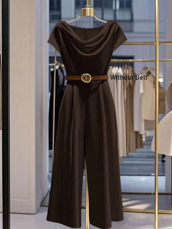 Franclia Women's Elegant Solid Color Plunging Neckline Jumpsuit