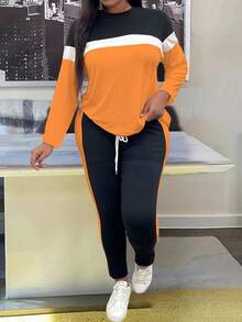 EMERY ROSE Bộ đồ 2 món cổ tròn tay dài màu tối giản thường ngày cỡ lớn - Nhiều màu - Xem 4