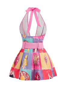 Y2Kool Anapauaaart 艺术家大码复古人物绘画印花连衣裙，适合假日、派对、度假音乐会、春季、海滩、节日、锐舞派对、伊比沙岛风格、舞会礼服。 - 粉色 - 查看 2