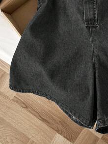 Comfortcana 女式休闲露背交叉牛仔连体衣 - 黑色 - 查看 6