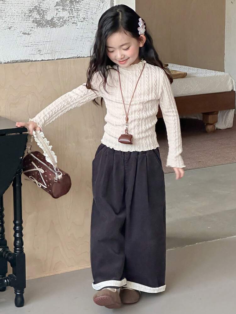 Young Girls Turtleneck Fitted Long Sleeve T-Shirt, Fall