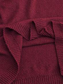 EMERY ROSE Elegant Burgundy Raglan Sleeve Solid Color V-Neck Long Sleeve Knit Pullover Sweater, Suitable For Commuting In Autumn/Winter - Burgundy - View 5