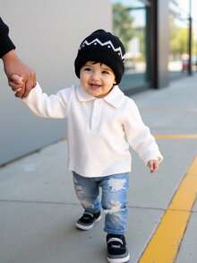 SHEIN Playful Pals Baby Boy Solid Color Polo Collar Long Sleeve Casual Top - Multicolor - View 10
