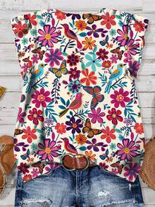 EMERY ROSE Áo sơ mi họa tiết hoa cổ điển thường ngày cỡ lớn dành cho nữ, phù hợp cho mùa hè - Nhiều màu - Xem 6