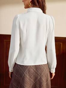 Vintamour Áo sơ mi nữ thanh lịch cổ điển viền nơ tương phản viền bèo nhún cài nút áo cánh thường ngày làm việc kỳ nghỉ mùa thu mùa thu cho phụ nữ mùa thu cho phụ nữ mùa thu cho phụ nữ mùa đông cho phụ nữ mùa đông Giáng sinh cho phụ nữ Giáng sinh cho phụ nữ áo cánh thanh lịch cho phụ nữ, áo sơ mi trắng - trắng - Xem 7