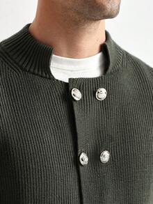 Manfinity CityGents Men's Casual Daily Front Button Ribbed Knit Cardigan, Autumn/Winter, Long Sleeve Top
