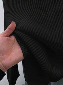 SHEIN Teen Girls' Solid V-Neck Cropped Casual Loose Drop Shoulder Long Sleeve Cardigan Sweater, Autumn - Black - View 8