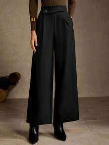 MOTF PREMIUM 压褶纽扣裤 - 黑色 - 查看 3