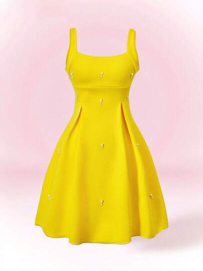 女童珍珠串珠褶皱粉色宽肩带修身喇叭形正式派对连衣裙