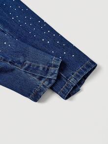 Selenza 女士时尚水钻装饰翻领翻盖细节牛仔夹克 - 藍色 - 查看 4