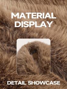 Anewsta 休闲宽松咖啡棕色蓬松人造毛皮夹克，冬季外套 - 咖啡棕 - 查看 6