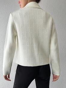 EURMUSE Plus Size Allover White Button Front Casual Elegant Cardigan Office Formal Autumn - Beige - View 2
