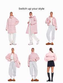 GLOWMODE Chaqueta versátil de 8 en 1 con forma flexible, suave, ligera, cálida, repelente al agua y a prueba de plumas, con ojales para el pulgar, para otoño, invierno, uso diario y casual al aire libre - Rosa Pálido - Ver 8