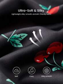 LUVLETTE 夏季加大码丝滑缎面蕾丝边V领度假樱桃图案吊带背心和短裤套装，轻盈透气家居服，性感圣诞新年睡衣套装，2026年新款女士内衣情人节款 - 黑色 - 查看 5