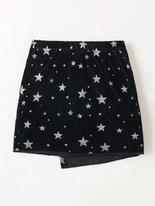 Maija Kids 年轻女孩黑色天鹅绒星星闪光休闲迷你裙 - 黑色 - 查看 2