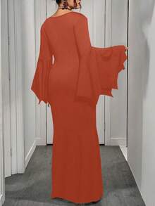 EMERY ROSE Plus Size Women Gothic Style Witch Dress, Vintage Batwing Sleeve Scoop Neck Robe, New Halloween Mermaid Tail Elastic Long Robe - Orange - View 2