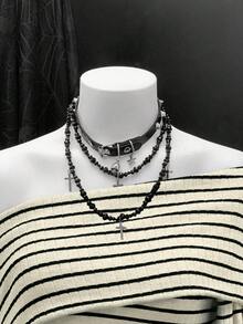 EgrlEra 女式时尚黑灰条纹长袖连衣裙 - 彩色 - 查看 5