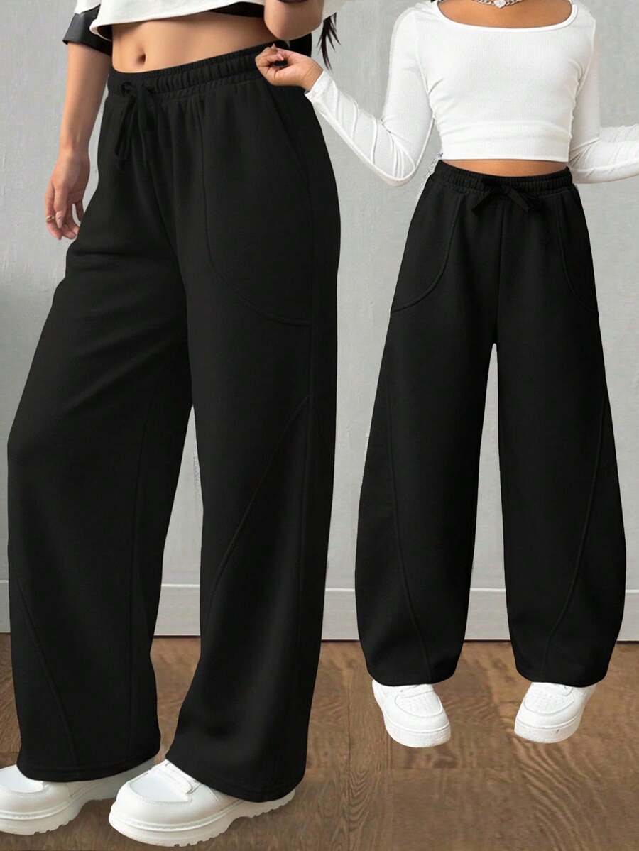 SHEIN Tween Girls Oversized Sweatpants, Casual & Fashionable For Everyday Wear - Black - View 1