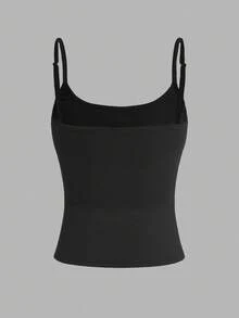 SHEIN EZwear 3 件套黑色短款吊带背心，性感紧身，适合夏季 - 黑色 - 查看 3