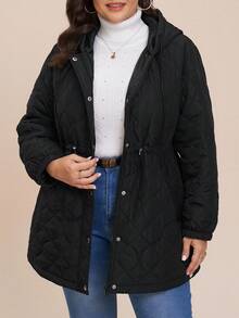 Comfylo Áo khoác có mũ trùm đầu rộng rãi, thoải mái, có dây rút, eo rộng, có đệm, áo khoác mùa đông ấm áp cho nữ, áo khoác chần bông cho nữ, áo khoác chống gió cho nữ, áo khoác ấm cho nữ, áo khoác Lễ Tạ ơn cho nữ, thường ngày cho nữ - màu đen - Xem 7