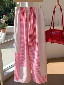 Comfortcana 女式格子松紧腰抽绳宽松休闲裤 - 彩色 - 查看 2