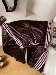 Comfortcana 女式撞色侧条纹休闲裤 - 棕色 - 查看 5