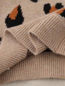 Tween 女童卡其色豹纹纽扣开衫，手工蝴蝶结，柔软舒适，适合日常、户外、旅行、度假、居家、日托和儿童玩耍冬季圣诞节万圣节 - 卡其色 - 查看 6