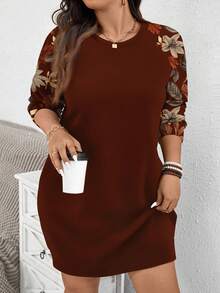 EMERY ROSE Lässiger minimalistischer brauner Vintage-Ahornblatt-Blumen Oversize Sweatshirt, Herbst/Winter