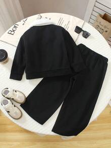 小男孩休闲时尚长袖牛仔领夹克搭配牛仔裤套装，宽松版型，精致水洗工艺，面料柔软，适合日常上学、度假、外出，百搭 - 黑色 - 查看 3