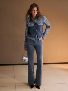 MOTF PREMIUM WOMEN'S SEQUIN PATCHWORK LONG SLEEVE DENIM JACKET, AUTUMN/WINTER - Blue - View 6