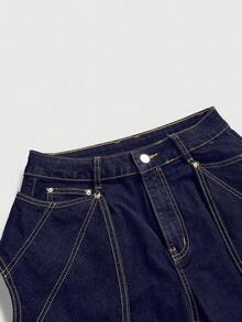 ROMWE Goth Gotisk stil Halloween-fladdermusvingdesign för kvinnor med utsvängda jeans - Kungsblått - Visa 4