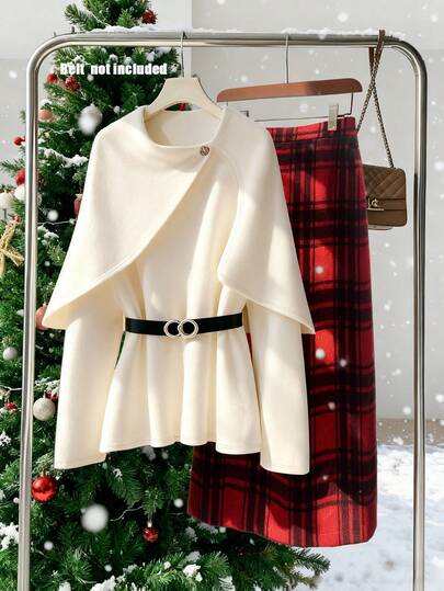 Franclia 女式格子复古不对称设计长袖上衣和直筒裙两件套，适合圣诞节、秋冬季