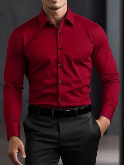 Manfinity Mode Herren Mode Lässig Business Pendler Herren Stehkragen einfarbiges Knopf Langarmhemd, Herren Businesshemd, Herren einfarbiges Hemd. Geeignet für den täglichen Gebrauch, den Weg zur Arbeit, Ausgehen, Partys, kann mit Anzughosen oder Anzügen kombiniert werden, um Partys, Hochzeiten, Flitterwochen zu besuchen. Kann als Geschenk für Söhne, Ehemänner, Freunde, Väter im Herbst gegeben werden.
