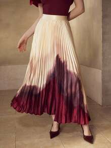 MOTF PREMIUM FLOWY COLORBLOCK PLEATED SKIRT - Apricot - View 5