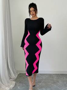 Elenzga Women's Sweater Dress With Flare Sleeves - Rose Red - View 5