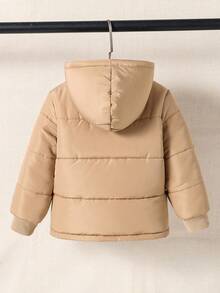 SHEIN Young Boy 户外街头风格绅士厚棉服外套，秋冬 - 卡其色 - 查看 2