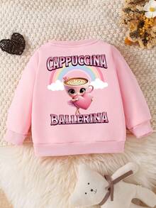 少女秋冬休闲时尚创意清新可爱卡通杯套头卫衣，芭蕾舞女孩，爱心，彩虹图案字母标语印花