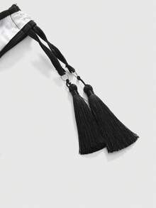 ROMWE Goth Conjunto de lencería sexy con sujetador triangular inalámbrico, cordones y flecos con diseño de esqueleto gótico - Multicolor - Ver 3